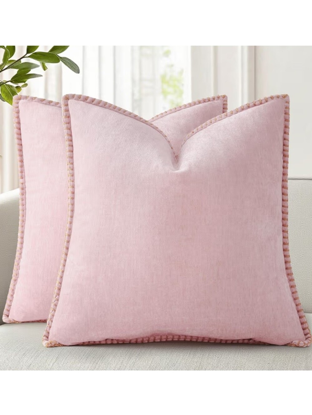 DecorUHome NWT 2pk 24" Chenille Square Throw Pillow Covers In Blush Pink